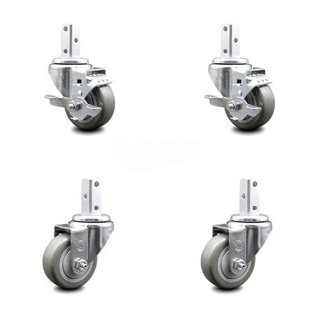 Service Caster 3 Inch Gray Polyurethane Wheel Swivel 7/8 Inch Square Stem Caster Brakes, 2PK SCC-SQ20S314-PPUB-GRY-TLB-78-2-S-2